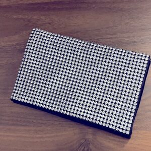 Amber Sceats rhinestone embellished clutch purse with chain strap